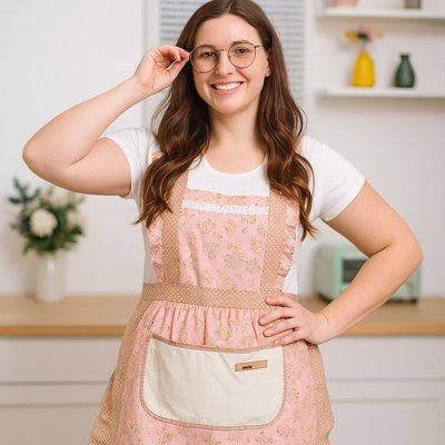 femme-porte-tablier-rose-avec-motifs