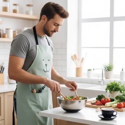 homme-portant-tablier-cuisine-en-coton-vert-claire-prepare-salade