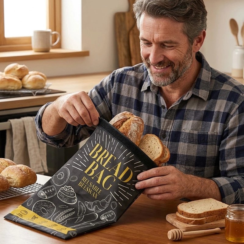 homme-dans-cuisine-mets-plusieurs-pain-dans-sac-a-pain-ecrit-bread-bag-en-jaune-illustrer-par-des-graphiques-theme-boulangerie