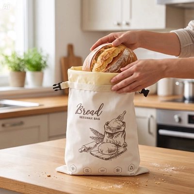 deux-mains-glisent-un-pain-rond-dans-un-sac-a-pain-beige-orner-de-linscription-bread-et-dune-illustration-de-boulangerie-sur-un-plan-de-travail-en-bois
