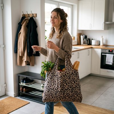 femme-rentrant-chez-elle-a-la-main-sac-cabas-avec-motifs-leopard-remplis-de-courses